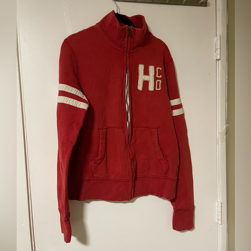 Red Vintage distressed Hollister Track Sweater